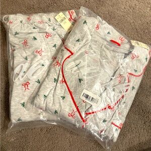 Aerie Christmas Red Bow Pajama Long Sleeve Set